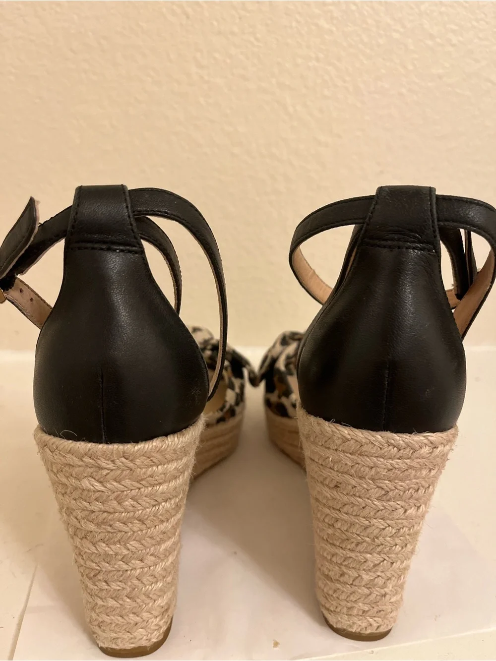 kate spade Leopard Print Wedge Sandals - Black, Brown, Cream - Size 8.5